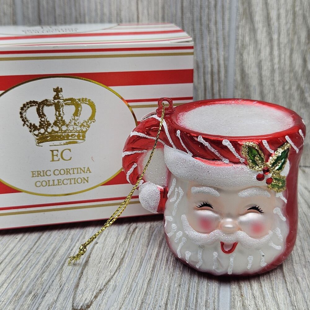 Eric Cortina Collection Santa Mug Glass Ornament Holiday Christmas EC‎ Boxed New